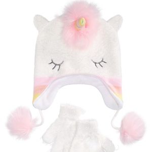 Beautiful unicorn hat and glove set